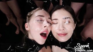 Haruka Suzuno & Mary Popiense's Sticky Bukkake Facial