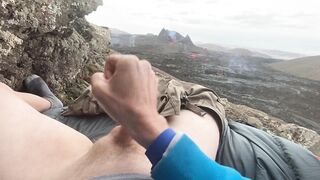 DOUBLE ERUPTION!! Jacking off while watching a volcano in Iceland erupt