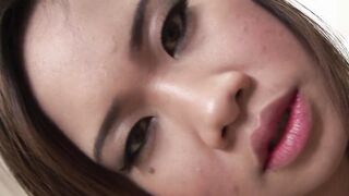 Eve is a black-haired Asian undress showing off her pink lingerie – Asian Addiction